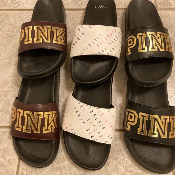 PINK Victoria's Secret Shoes - 3 pair of PINK women slides size med.